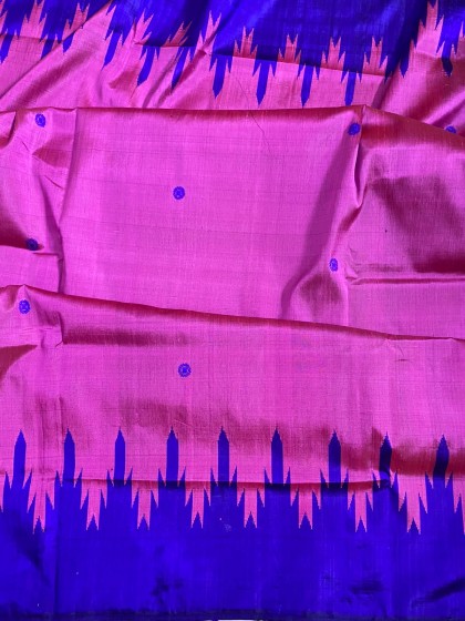 Pink and blue heavy thread work double Aanchal Berhampuri silk saree with blouse piece