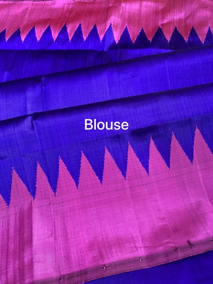 Pink and blue heavy thread work double Aanchal Berhampuri silk saree with blouse piece