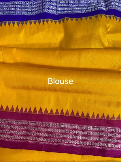 Ganga Jamuna border double Aanchal beautiful yellow color Berhampuri silk saree with blouse piece