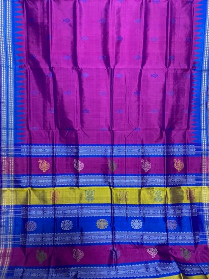 Beautiful heavy thread work motifs double Aanchal Berhampuri silk saree with blouse piece