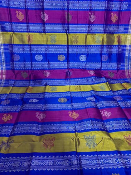 Beautiful heavy thread work motifs double Aanchal Berhampuri silk saree with blouse piece