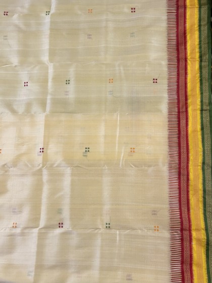 Red yellow green Aanchal and border Khandua silk Ikat kathiphera saree with blouse piece