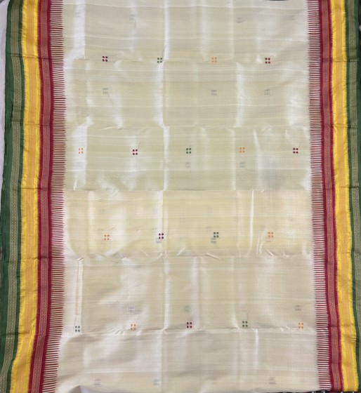 Red yellow green Aanchal and border Khandua silk Ikat kathiphera saree with blouse piece