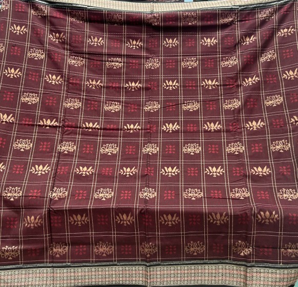 Rudraksha and flower buti border with lotus motifs body Cotton Ikat saree with Blouse piece