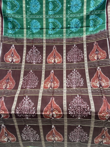 Thick border with tree n peacock motifs Aanchal and lotus motifs body cotton Ikat saree with blouse