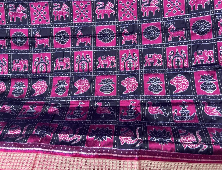 Beautiful traditional auspicious motifs sambalpuri Nabakothi Silk Saree with blouse piece