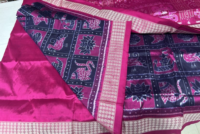 Beautiful traditional auspicious motifs sambalpuri Nabakothi Silk Saree with blouse piece