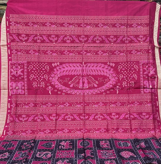 Beautiful traditional auspicious motifs sambalpuri Nabakothi Silk Saree with blouse piece