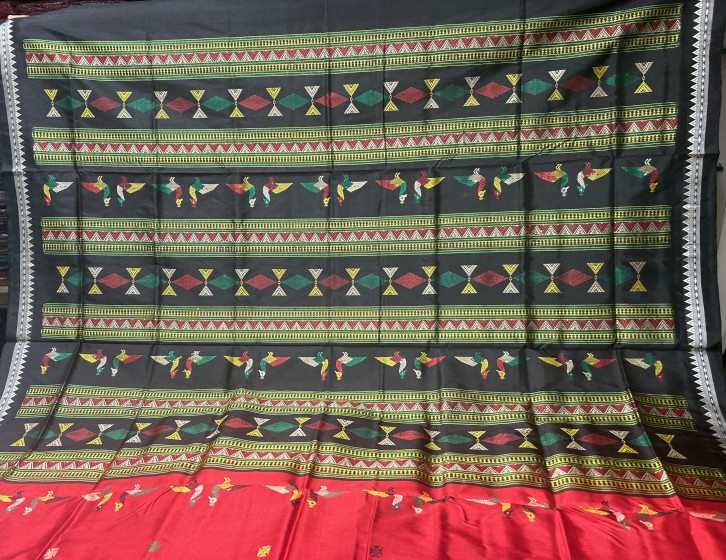 Ganjam Bomkai inspired bird motifs Silk saree with blouse piece