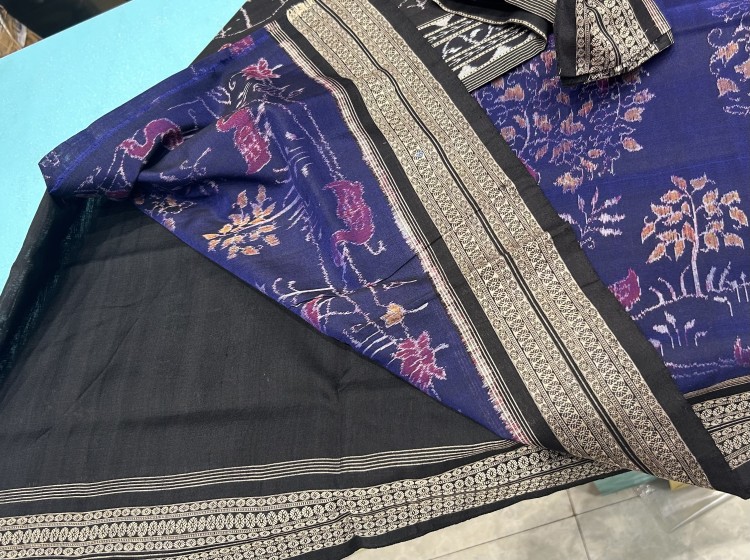 Master weaver s creation tree of life and bird motifs cotton Ikat saree with blouse piece