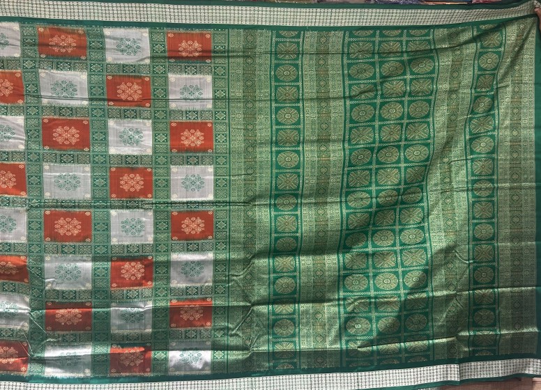 Beautiful half and half design alm over work Bomkai silk saree with blouse piece