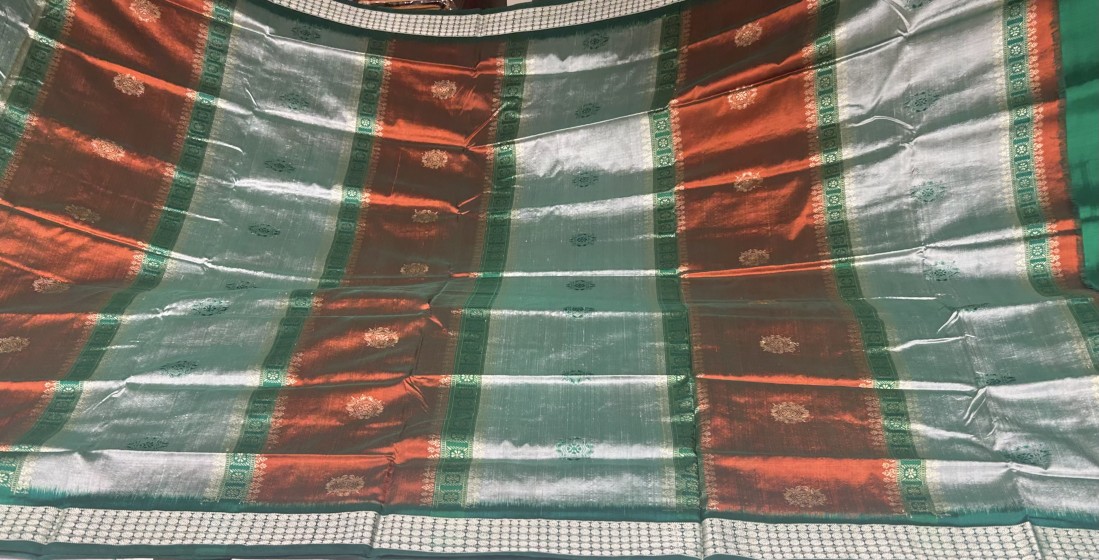 Beautiful half and half design alm over work Bomkai silk saree with blouse piece