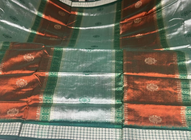 Beautiful half and half design alm over work Bomkai silk saree with blouse piece