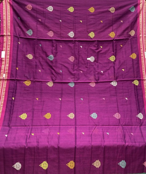 Shree mandira theme with Nilachakra dancers lotus motifs Bomkai weave cotton saree with blouse piece