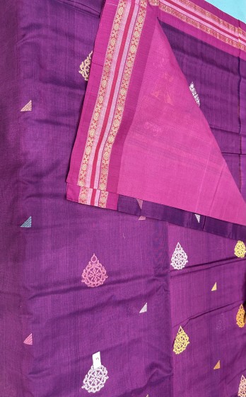 Shree mandira theme with Nilachakra dancers lotus motifs Bomkai weave cotton saree with blouse piece