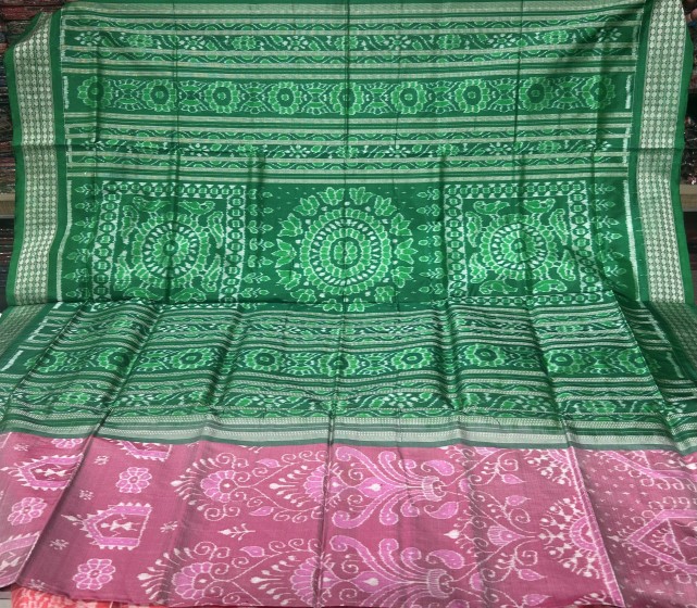 Intricately woven jhoti Aanchal with tribal motifs body Ikat weave Silk saree with blouse piece