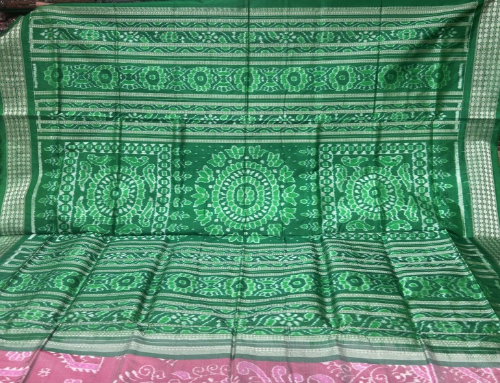 Intricately woven jhoti Aanchal with tribal motifs body Ikat weave Silk saree with blouse piece