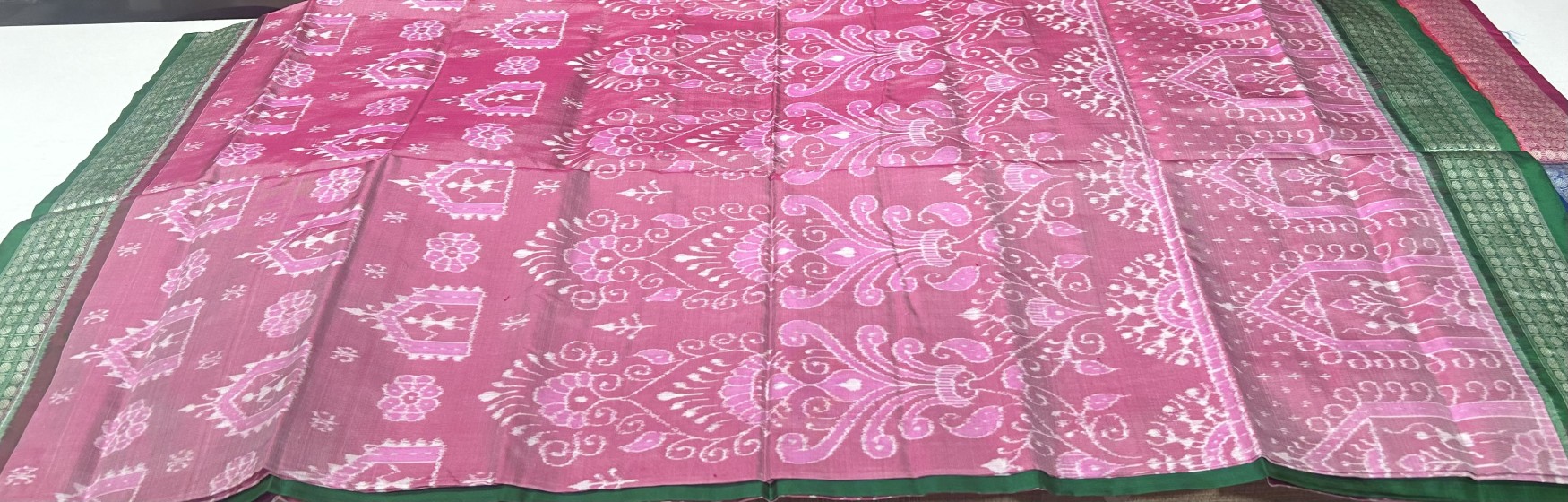 Intricately woven jhoti Aanchal with tribal motifs body Ikat weave Silk saree with blouse piece