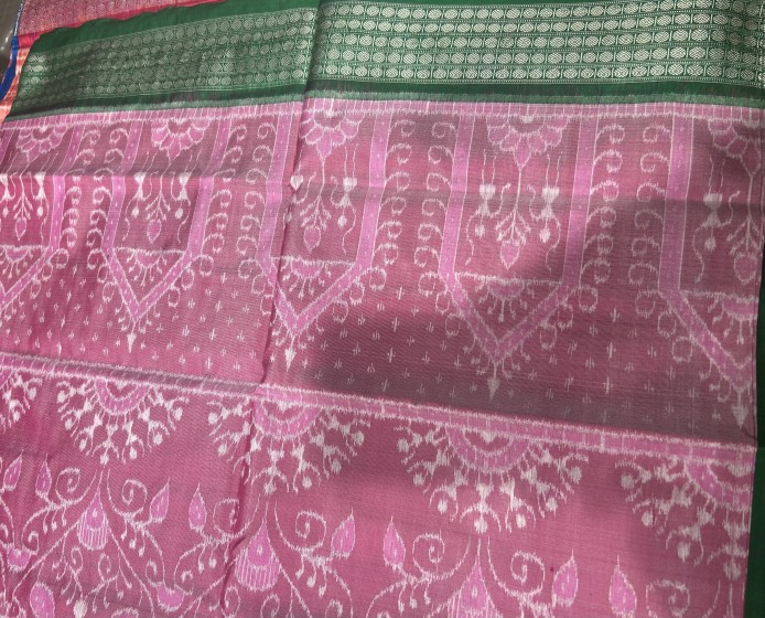 Intricately woven jhoti Aanchal with tribal motifs body Ikat weave Silk saree with blouse piece