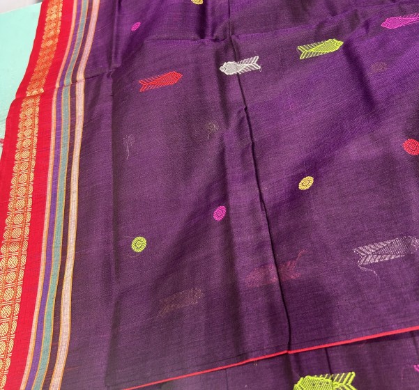 Ganjam Bomkai inspired bird motif Aanchal n fish buta body sonepur cotton Bomkai saree with blouse