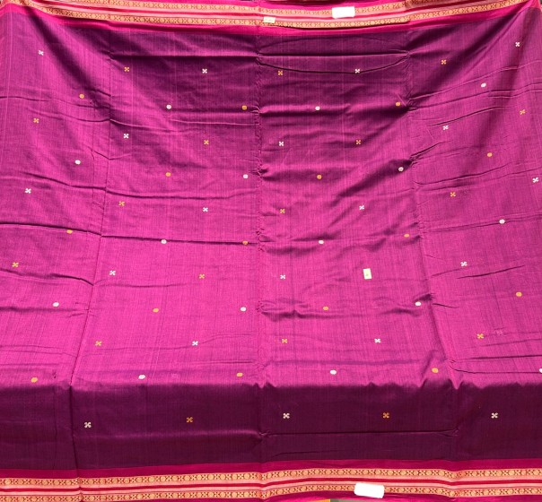 Intricately woven temple theme with dancer motifs cotton Bomkai saree with blouse piece