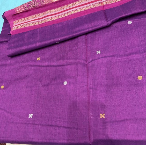 Intricately woven temple theme with dancer motifs cotton Bomkai saree with blouse piece