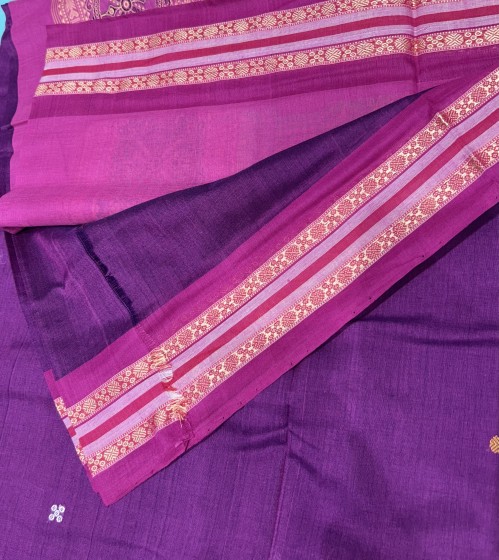 Intricately woven temple theme with dancer motifs cotton Bomkai saree with blouse piece