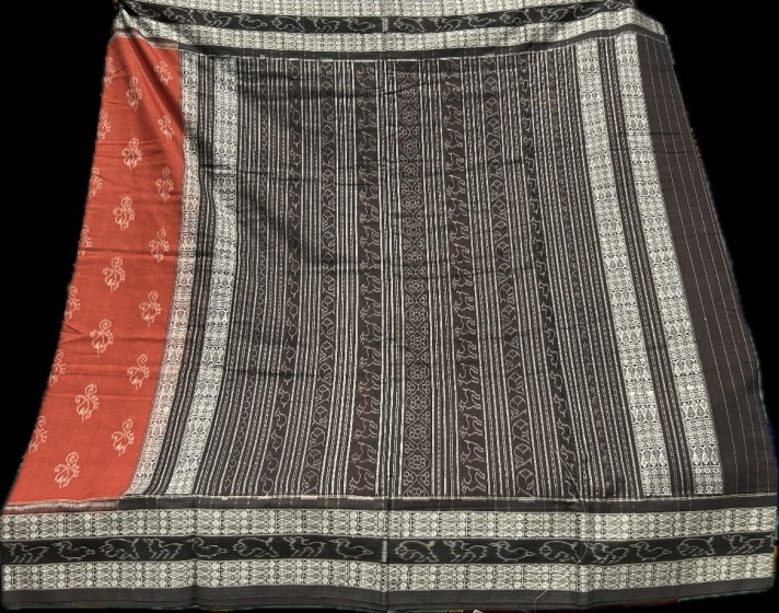 Natural dye with traditional motifs cotton Ikat saree with blouse piece