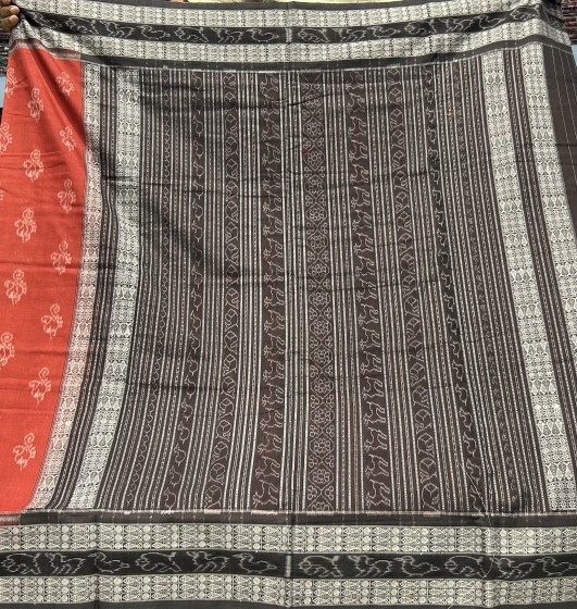 Natural dye with traditional motifs cotton Ikat saree with blouse piece