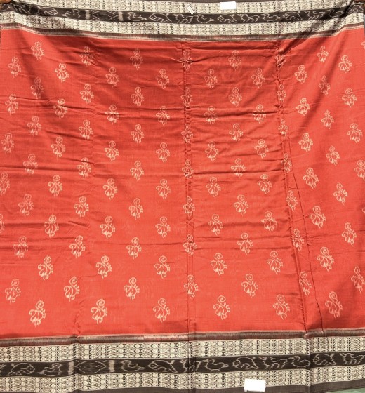 Natural dye with traditional motifs cotton Ikat saree with blouse piece