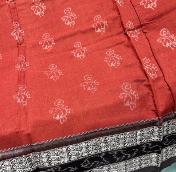 Natural dye with traditional motifs cotton Ikat saree with blouse piece