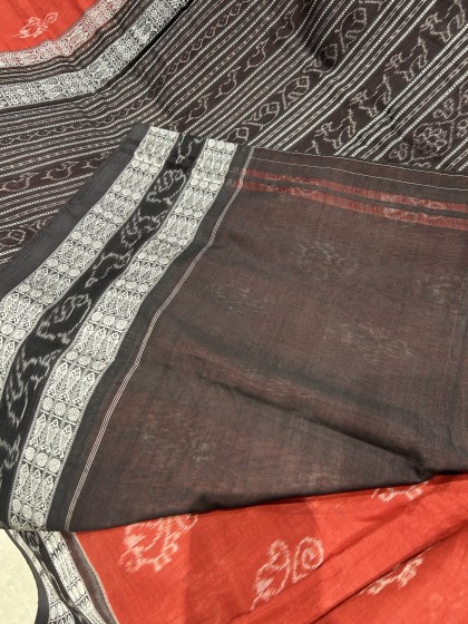 Natural dye with traditional motifs cotton Ikat saree with blouse piece