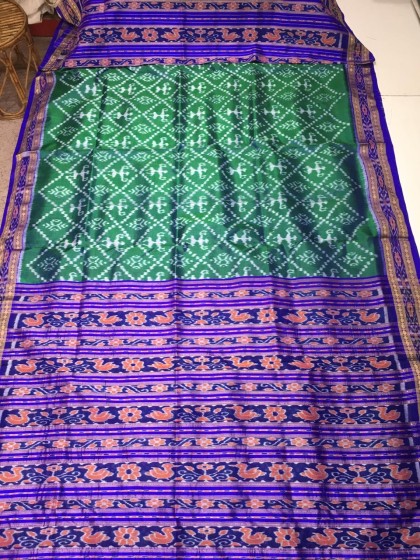 Tribal motifs all over Ikat work patli pallu Khandua silk saree without blouse piece