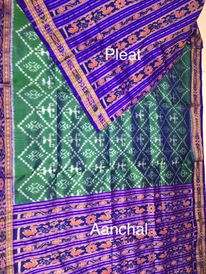 Tribal motifs all over Ikat work patli pallu Khandua silk saree without blouse piece