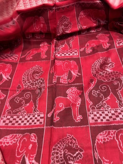 Symphony of Nature animal motifs cotton Ikat saree with blouse piece