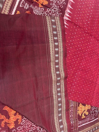 Beautiful n intricately woven tree and dancer motifs border n Aanchal cotton Ikat saree with blouse