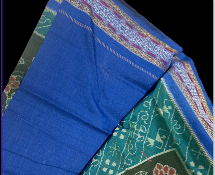 Intricately woven flower motifs with tribal motifs cotton Ikat saree with blouse piece