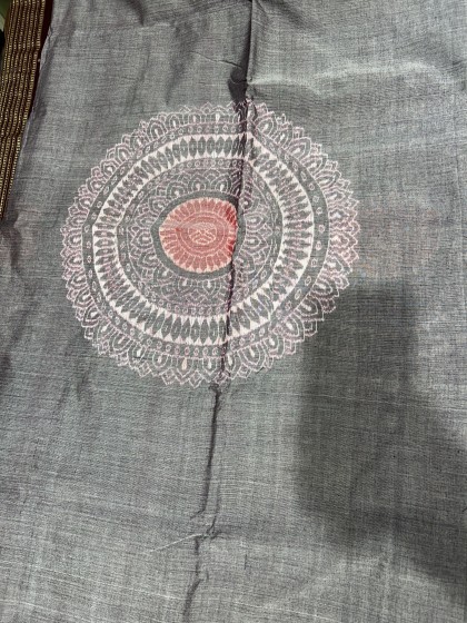 Centrally placed jhoti motifs on the body with elephant and lotus motifs Aanchal cotton Ikat saree