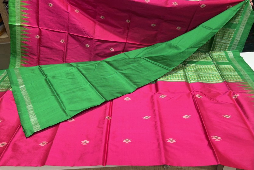 Intricately woven firbi design Bomkai silk saree with blouse piece