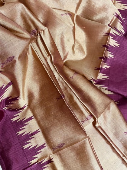 Exclusively woven animal motifs double Aanchal Berhampuri silk saree with blouse piece