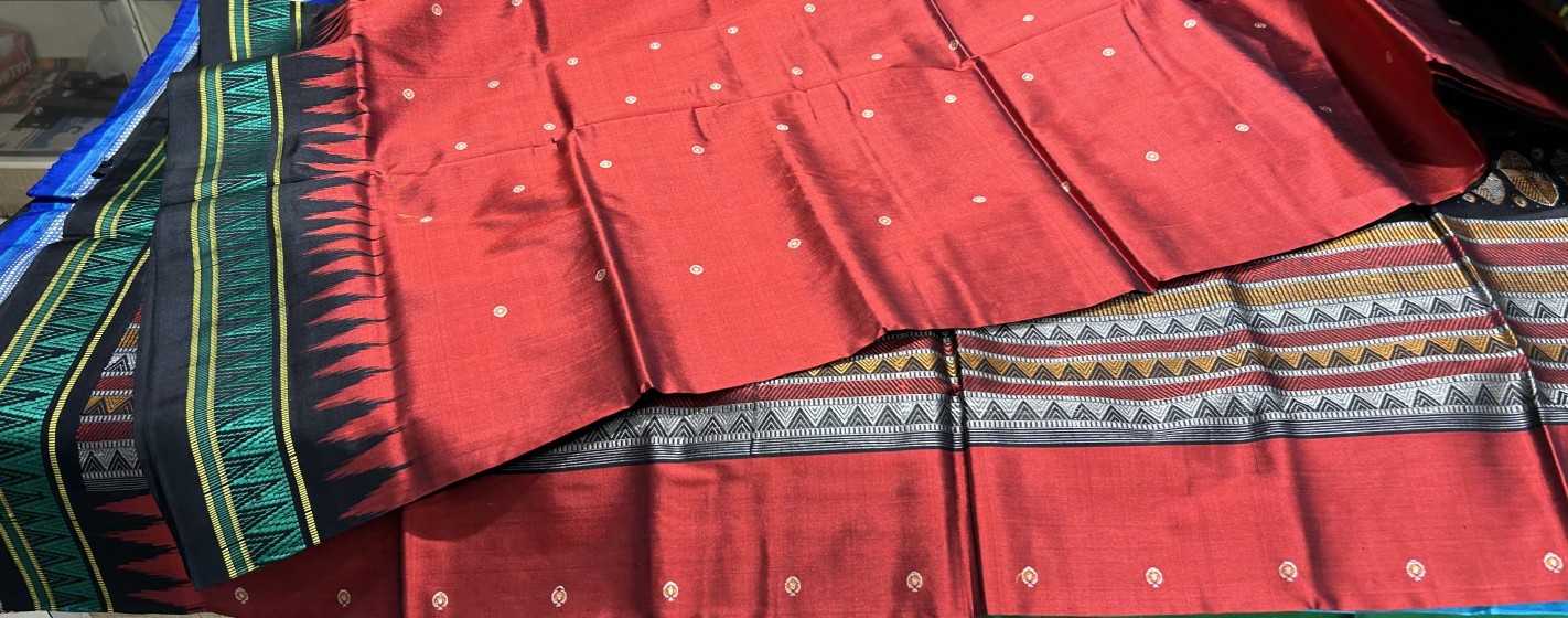 Beautiful maroon Dongria silk saree with blouse piece