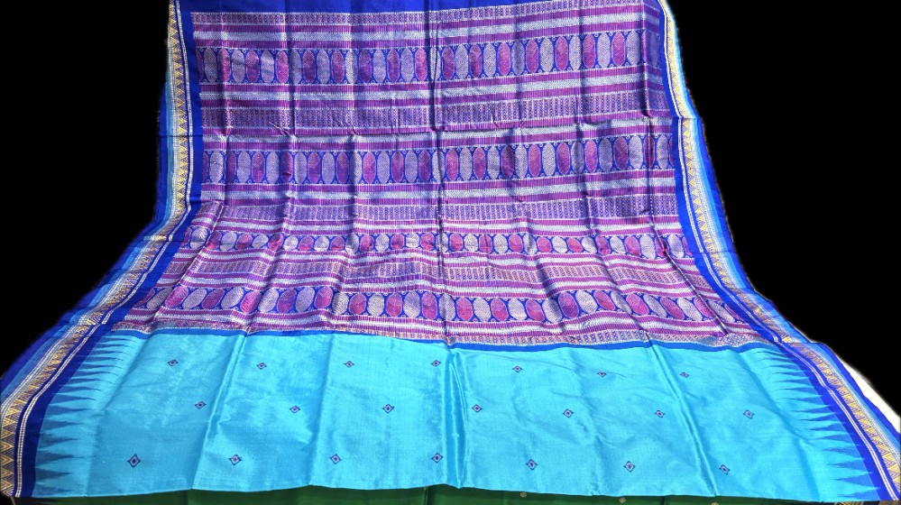 Exquisite blue color Dongria silk saree with blouse piece