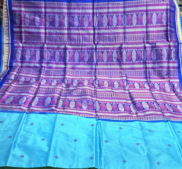 Exquisite blue color Dongria silk saree with blouse piece