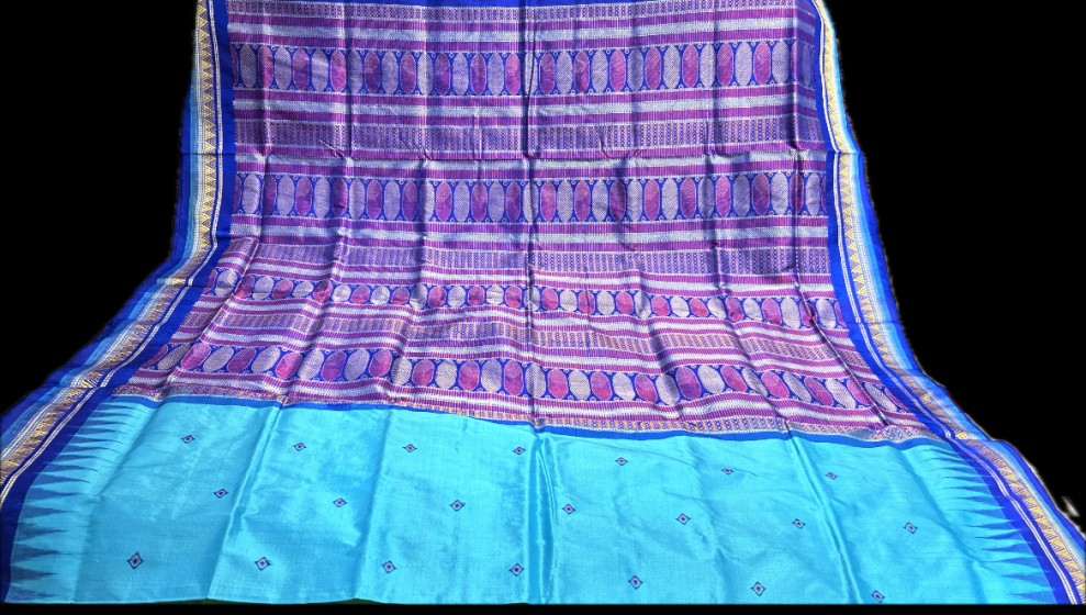 Exquisite blue color Dongria silk saree with blouse piece