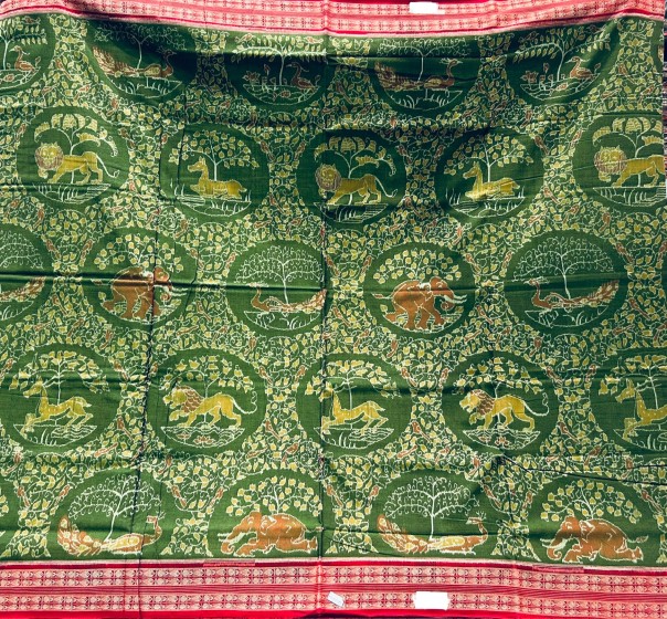 Master weaver s creation animal bird motifs Jungle theme cotton Ikat saree with blouse piece