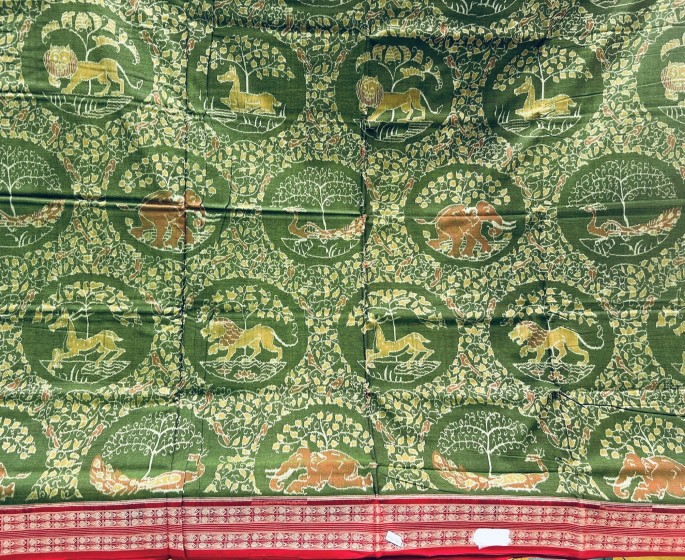 Master weaver s creation animal bird motifs Jungle theme cotton Ikat saree with blouse piece