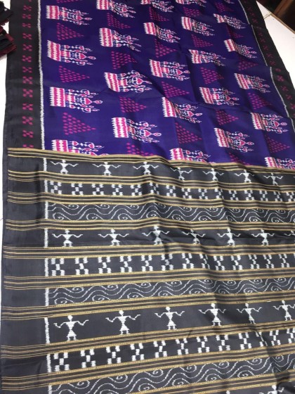 Exclusively woven Tribal motifs Khandua silk Ikat saree with blouse piece