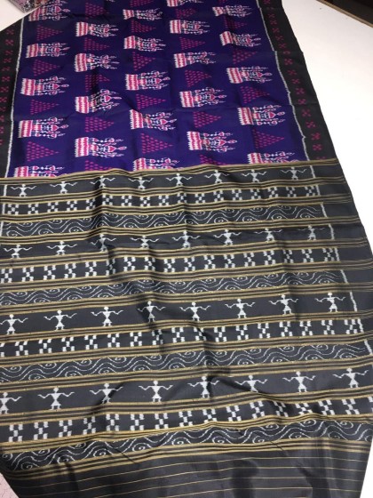 Exclusively woven Tribal motifs Khandua silk Ikat saree with blouse piece