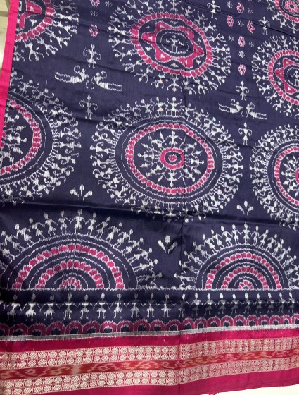 Beautiful traditional Aanchal with tribal motifs body Ikat weave Silk Saree with blouse piece