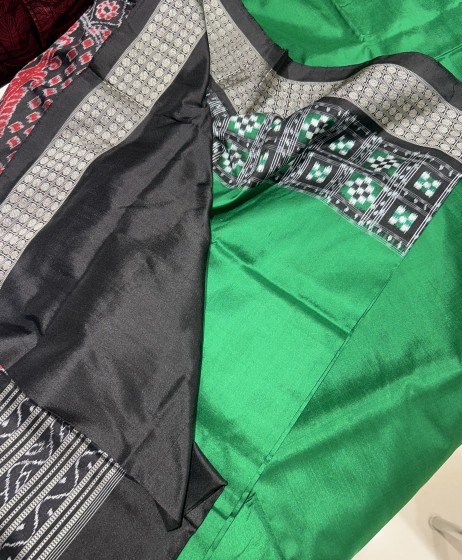 Green and black combination beautiful pasapalli border Sambalpuri Silk Saree with blouse piece